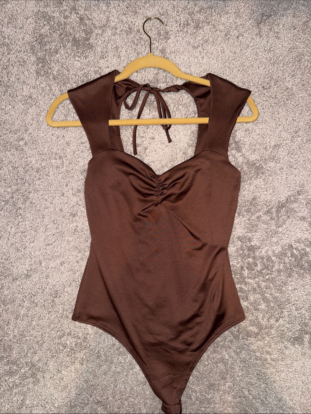 Chocolate Brown Sleeveless Bodysuit with Tie Back